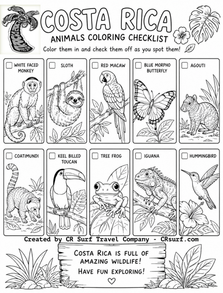 Costa Rica coloring checklist