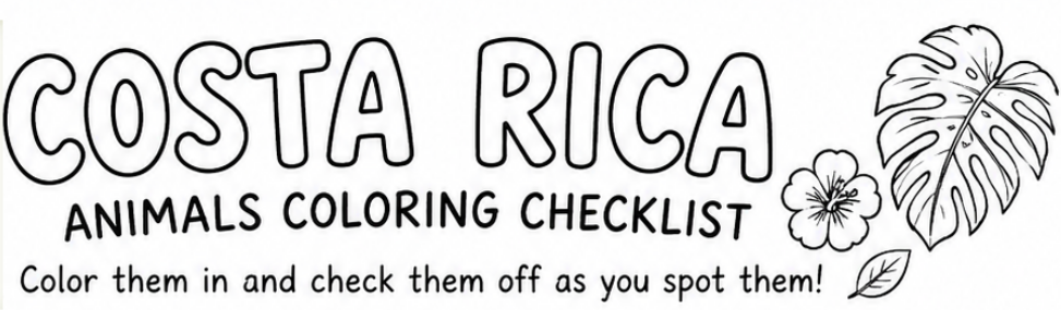 Costa Rica Animal coloring checklist
